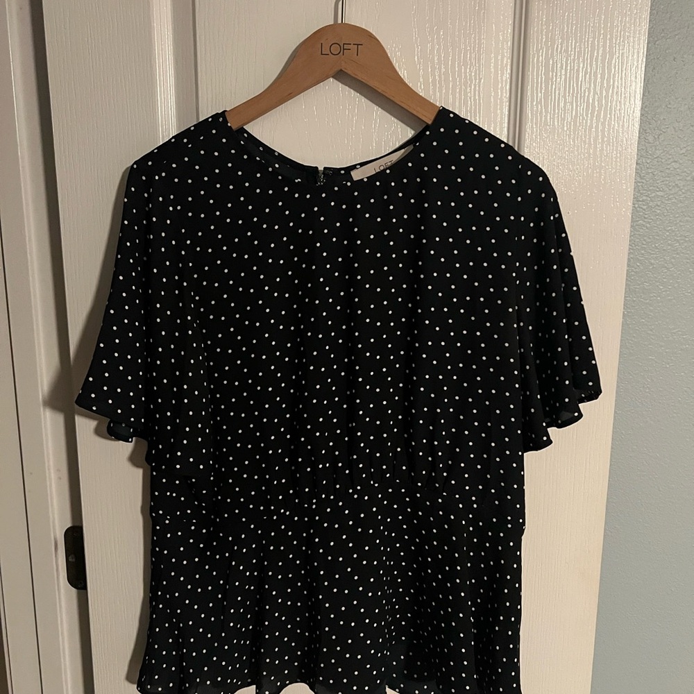 LOFT Black and White Polka Dot Blouse
